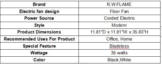 R.W.FLAME Tower Fan, Oscillation Fan with Remote Control, Standing Fan for Office, 3 Wind Modes, Time Settings, Portable Bladeless Floor Fans for Home with Children/Pets/Elders