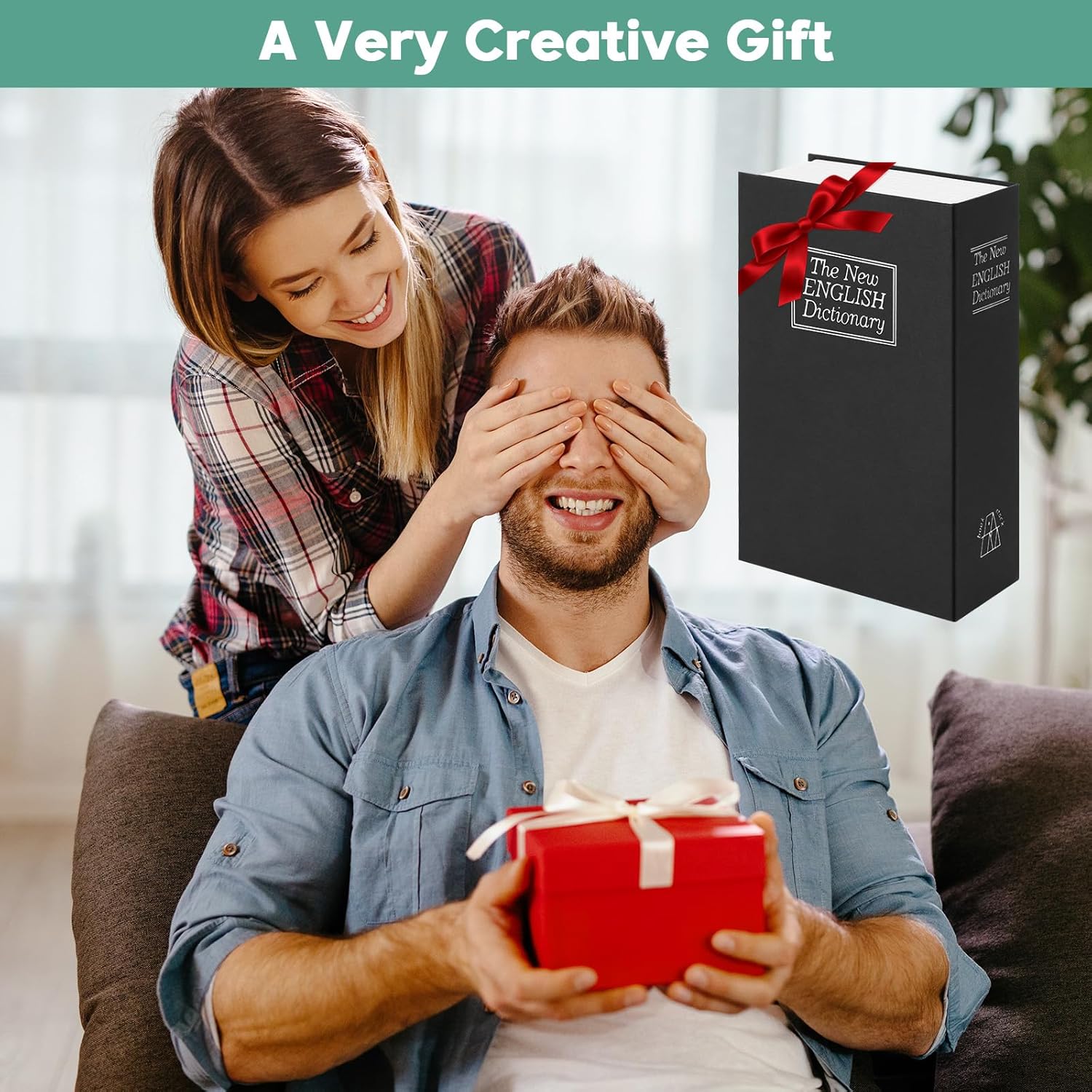 Simulated Book Storage Box with Combination/Key Lock, Black Portable Metal Secret Storage Box, Hidden Container for Cash and Jewelry with Two Keys, Suitable for Home o Office Use.