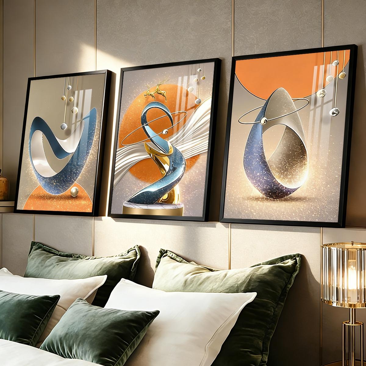 3 Counts Aluminum Alloy Framed Painting, Modern Abstract Geometric Sculpture Art Pictures, Home Decoration For Living Room, Bedroom, Office, Restaurant, Hallway Wall Decor, Odorless Print Artwork, Luxury Perfect Gift For Friends And Family