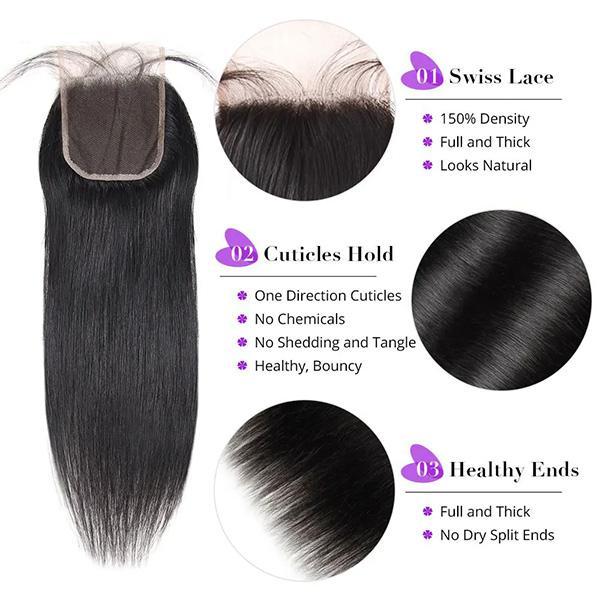 Silky Straight Human Hair Bundles 2x6 /4x4 Lace Closure With Bundles Straight Bundles With Closure 4x4 Inch Human Hair Bundles With Closure Virgin Human Hair Bundles with Closure Free Part Black Friday
