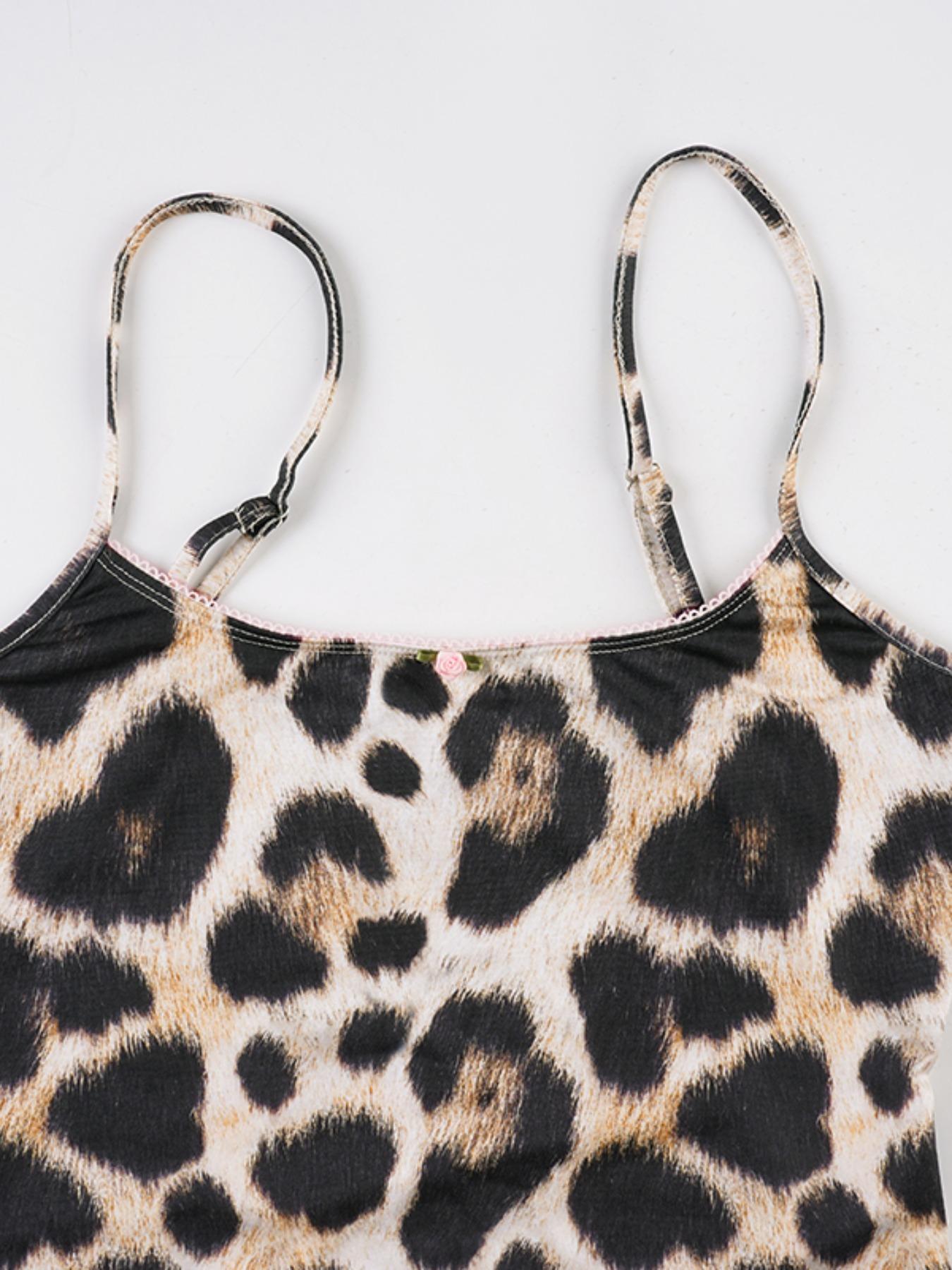 Lace Trim Leopard Print Spaghetti Strap Top & High Waist Shorts Set, Y2K Style Summer, Slim-Fit Women's Clothing