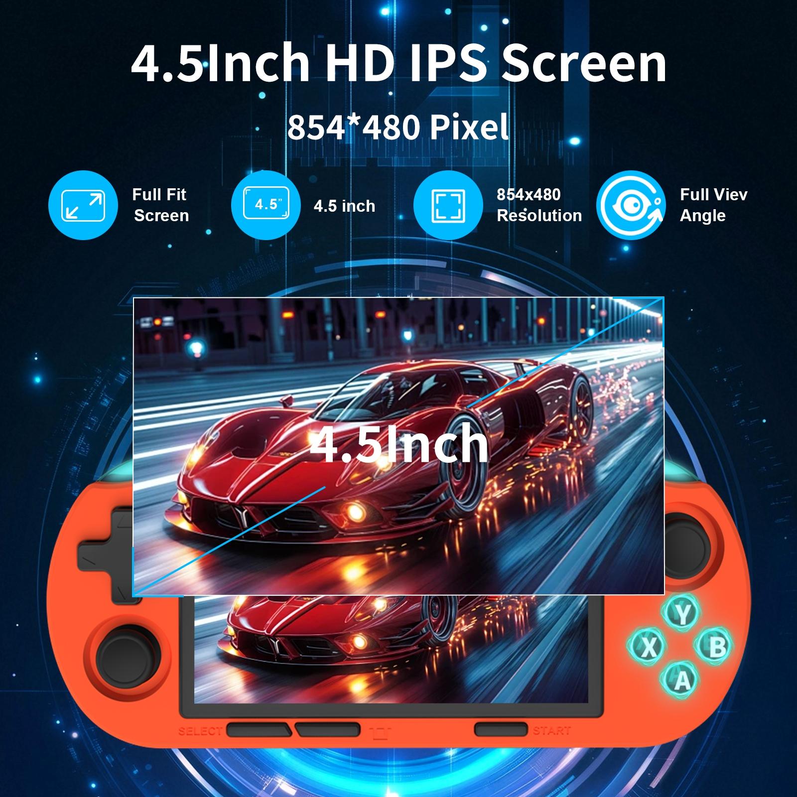 GAMINJA ANS16 Portable Handheld Game Console with 4.5 Inch IPS Screen, Retro Video Games RGB Lights, 14 Emulators Including Ps1 Gba Sfc, Rechargeable Portable Console