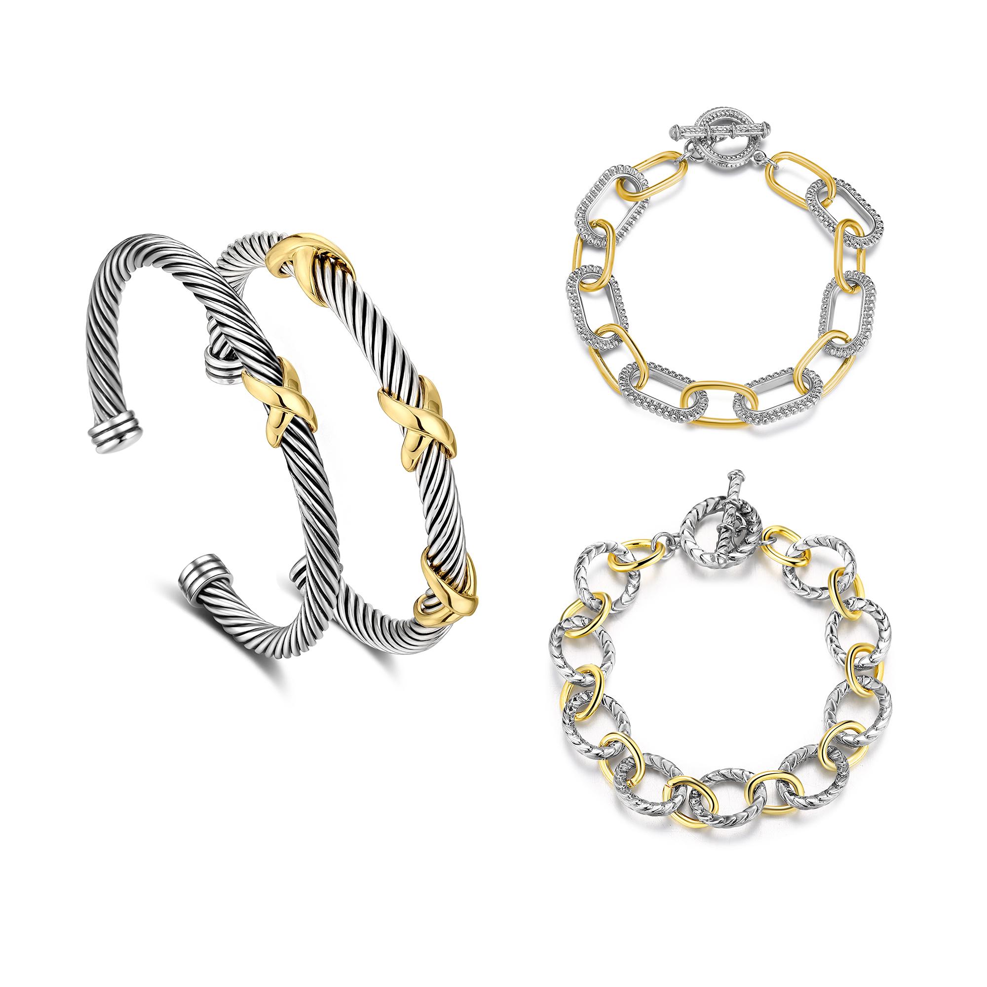 Mytys Two Tone Twisted Cable Bracelet for Women Fashion Wire Cuff Dupes Bracelet Open Adjustable Bangle Jewelry Gifts for Her