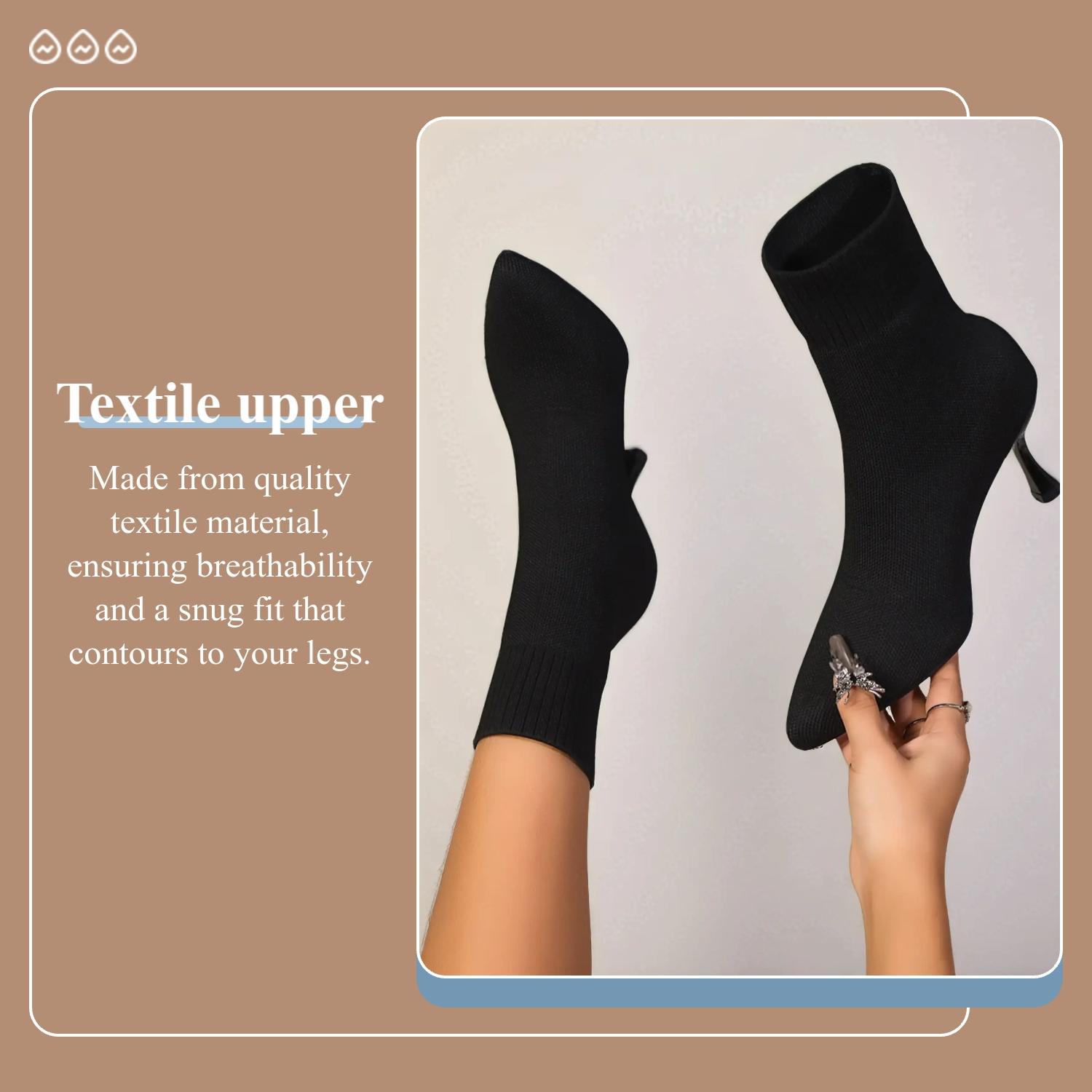 Women's Pointed Toe High Heels Socks Boots, Stiletto Heeled Boots, Stretch-knit Ankle Boots with Slimming Fit Design, Trendy Booties for Spring Autumn, Gifts for Her, Breathable Comfortable Footwear, Versatile Boots, Casual Warm Boots