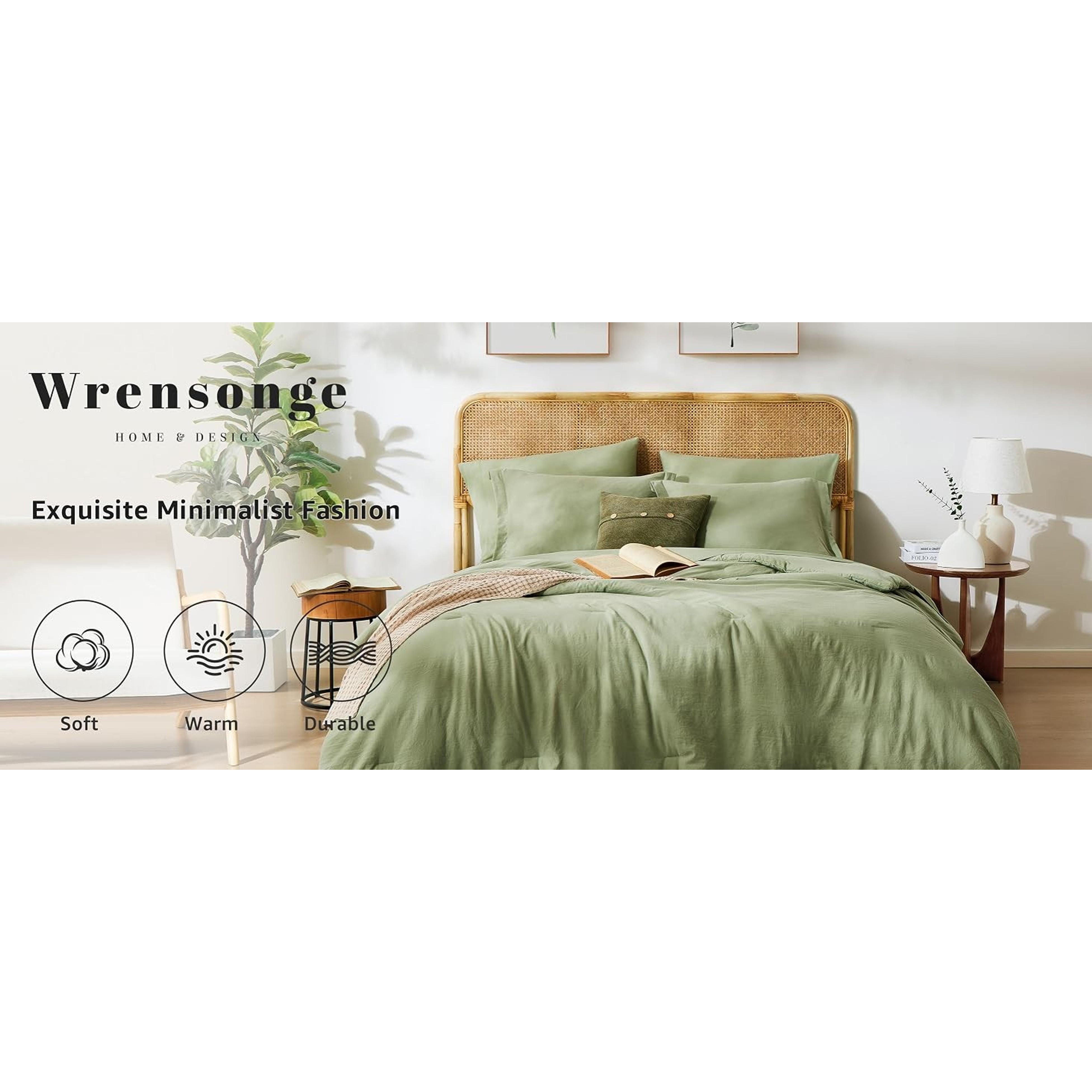 Queen Comforter Set-7 Pieces Soft Prewashed Bed in a Bag Queen Bedding Sets | All Season Comforter with Sheets, Pillow Shams & Pillowcases, Sage Green