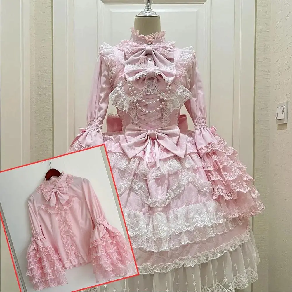 Summer Japanese Lolita Dress JKS Women Slim Lace-up Bow American Vintage Dress Sets Evening Party Clothing Kawaii Dress
