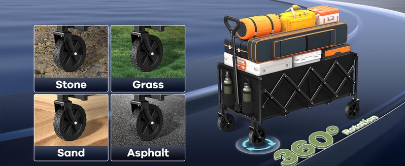 Collapsible Wagon Cart Foldable 34'' Extra Long, 360LBS Heavy Duty Folding Gardening Cart with Wheels, Portable Utility Outdoor Wagon for Grocery, Shopping, Sports, Camping, Black Collapsible Wagon Cart Foldable 34'' Extra Long, 360LBS Heavy Duty Folding Gardening Cart with Wheels, Portable Utility Outdoor Wagon for Grocery, Shopping, Sports, Camping, Black