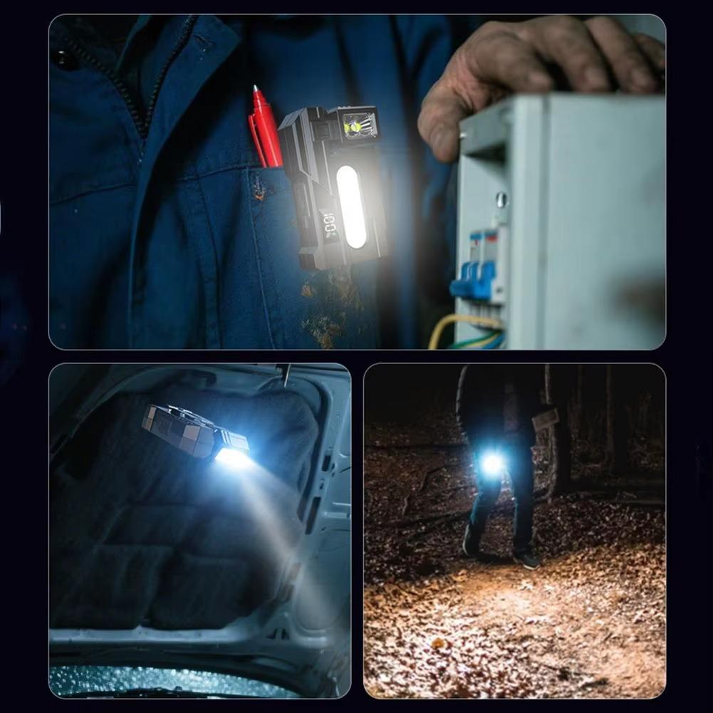 Portable Mini Flashlight Adjustable-Angle USB Rechargeable, Multifunctional Flashlights for Outdoor Use, and Blue Warning Work Lights Magnetic Flashlight