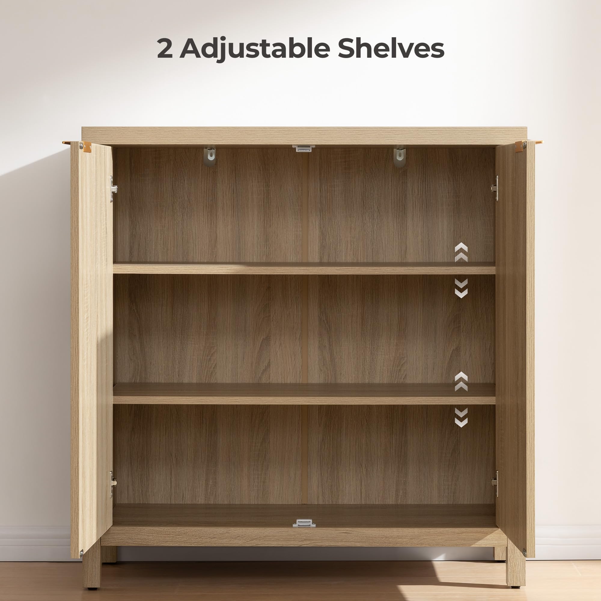 SICOTAS Accent  Storage Cabinet with Rattan Doors, Room Decor Sideboard Buffet Cabinet with Adjustable Shelves, Multifunctional Console Table Rattan Credenza for Dining Room Living Room Entryway, Versatile Design