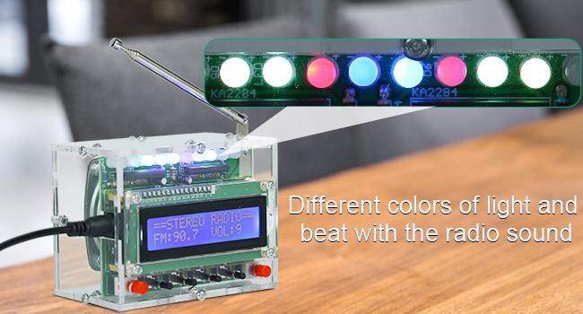 FM Radio Kit, Soldering Projects Radio with LED Flashing Lights FM 87-108MHz Soldering Practice Kit DIY Radio Kit LCD1602 Display for Learning Teaching STEM Education