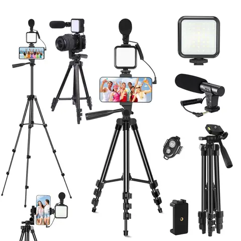 Vlogging & Video Starter Kit for iPhone/Android, with Microphone/Adjustable Camera Tripod/Fill Light, Content Creator Essentials Kits for TikTok Vlog Video Recording, Selfie Vlogging Accessory, Selfie Accessories, Photography Camera Accessories