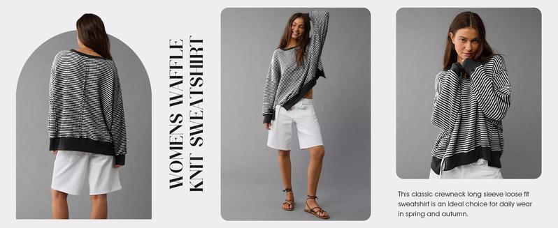 Fisoew Sports Women's Fall Oversized Sweatshirt Casual Waffle Knit Long Sleeve Crewneck Split Pullover Tunic Tops,Valentine's Day Gift Recommendations