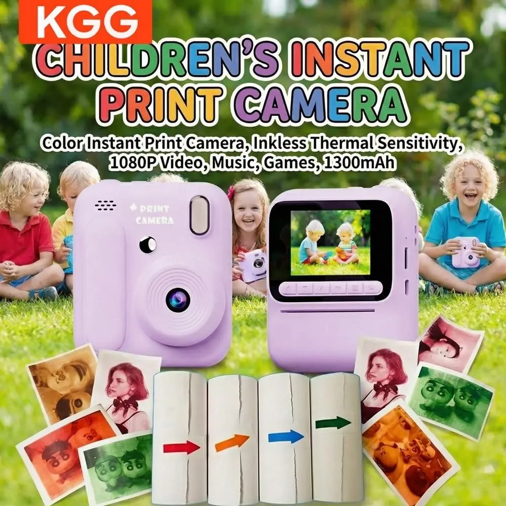 KGG Color Printer Camera for Kids, Instant Photo Mini Digital Camera, Camera That Prints Pictures Instantly, 2.4 Inch HD Screen, 1080P Video, Music, Games, Multi-Functional