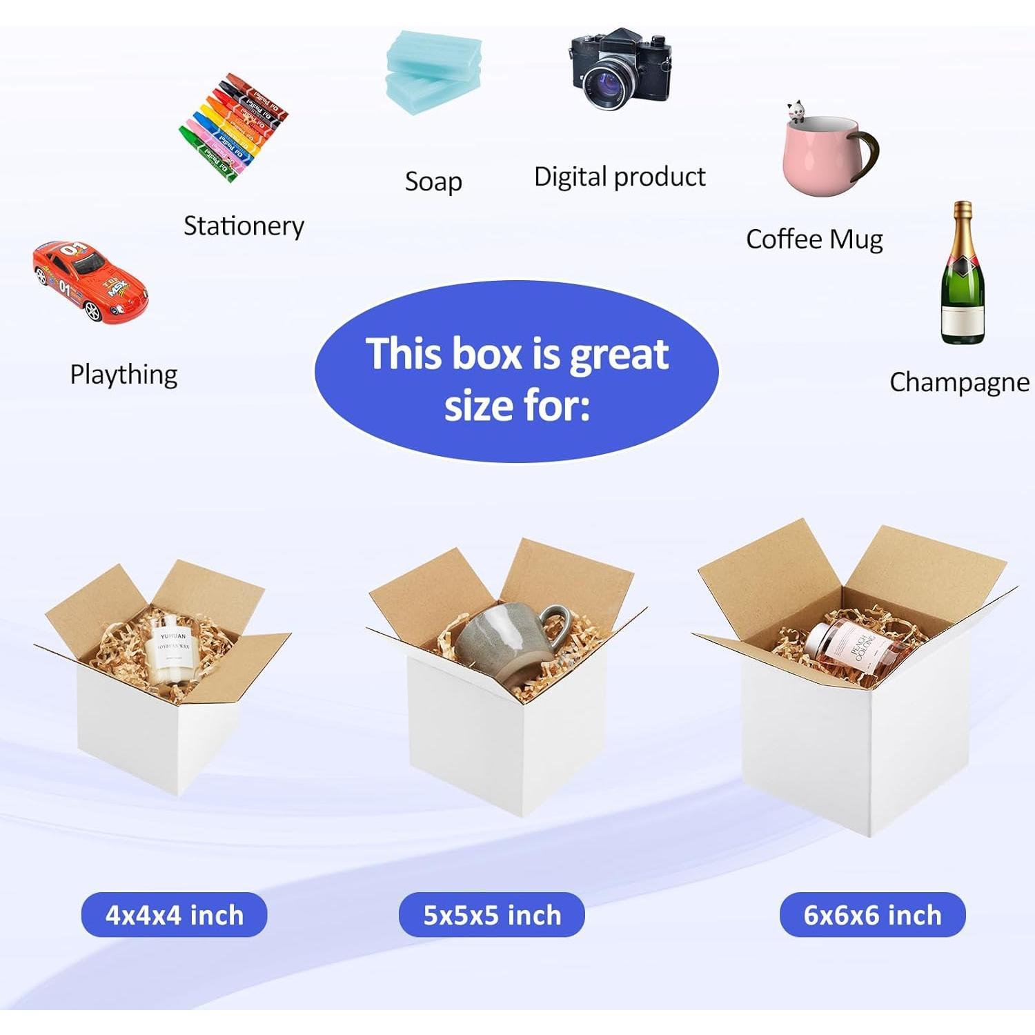12 Pack Small Shipping Boxes Assorted Sizes, 4x4x4 & 5x5x5 & 6x6x6 4 count Each Small Boxes, White Corrugated Box Mailers, Cardboard Boxes for Packaging Small Business, Mailing