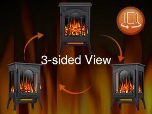 R.W.FLAME Electric Fireplace Heater, 20" Freestanding Fireplace Infrared Stove 1000W/1500W, 3D Realistic Flame Effects, Adjustable Brightness and Heating Mode