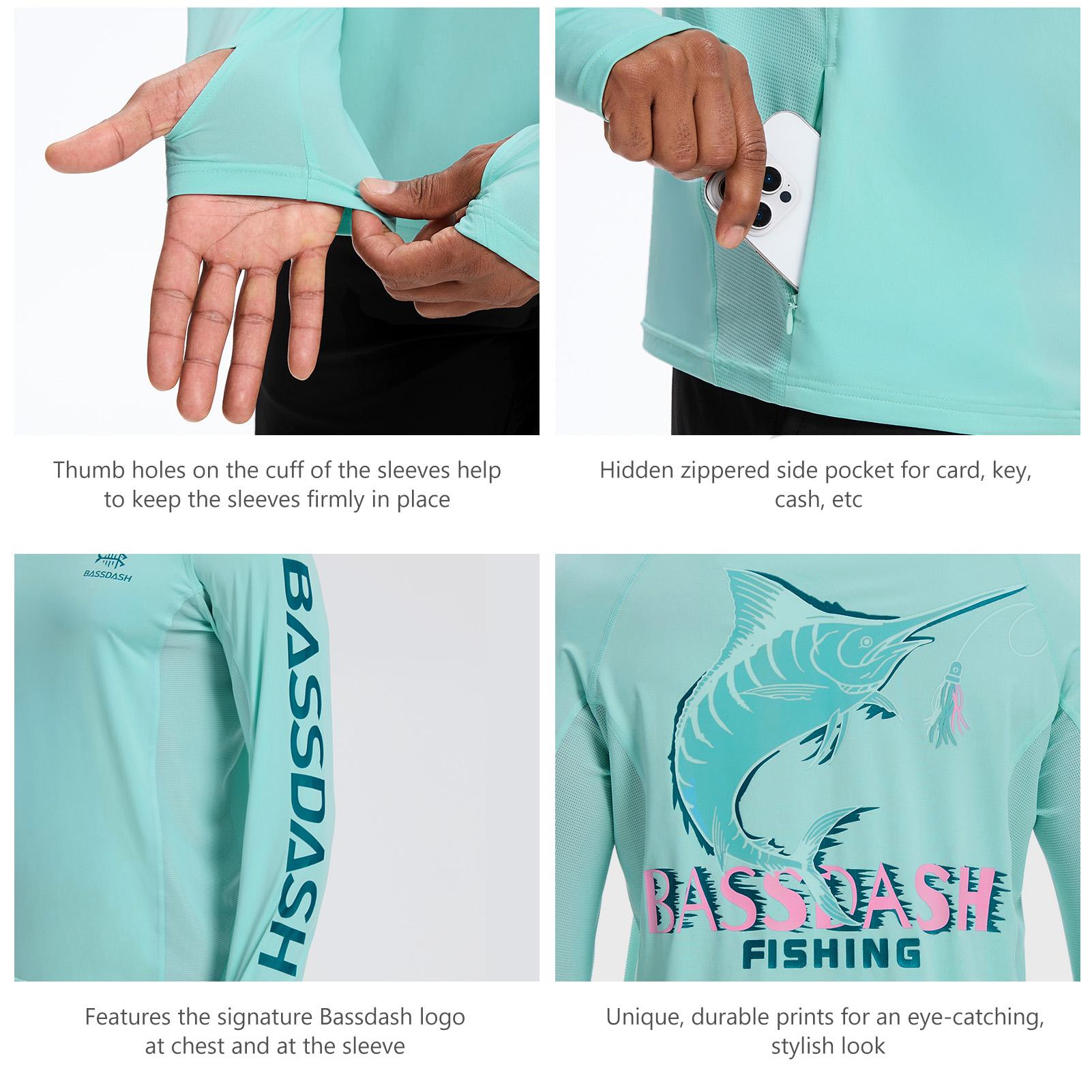 BASSDASH Men’s UPF 50+ Graphic Fishing Hoodie Shirts with Mask UV Long Sleeve Moisture Wicking