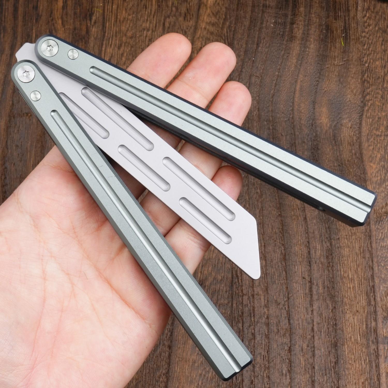 Silver Color Aluminum Balisong Butterfly Trainer, Beginner Training Knife Set, Unsharpened Blade, Perfect Gift for Friends