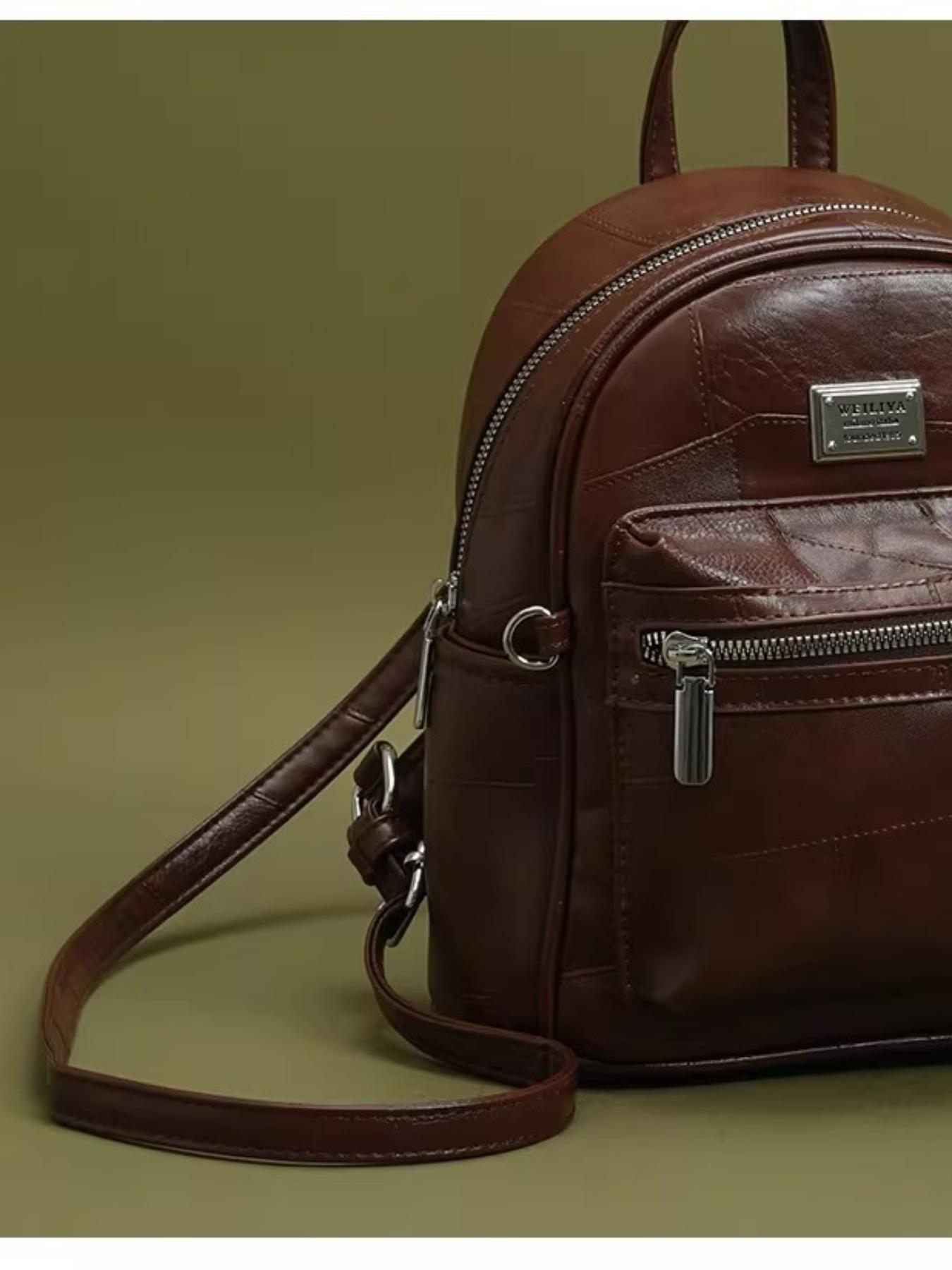 Patchwork leather mini backpack - Women's fashionable casual daily bag; Exquisite and small school schoolbag, with silver hardware and zipper pocket; Versatile soft PU leather backpack, suitable for travel, commuting and daily wear; Douyin best-selling fa