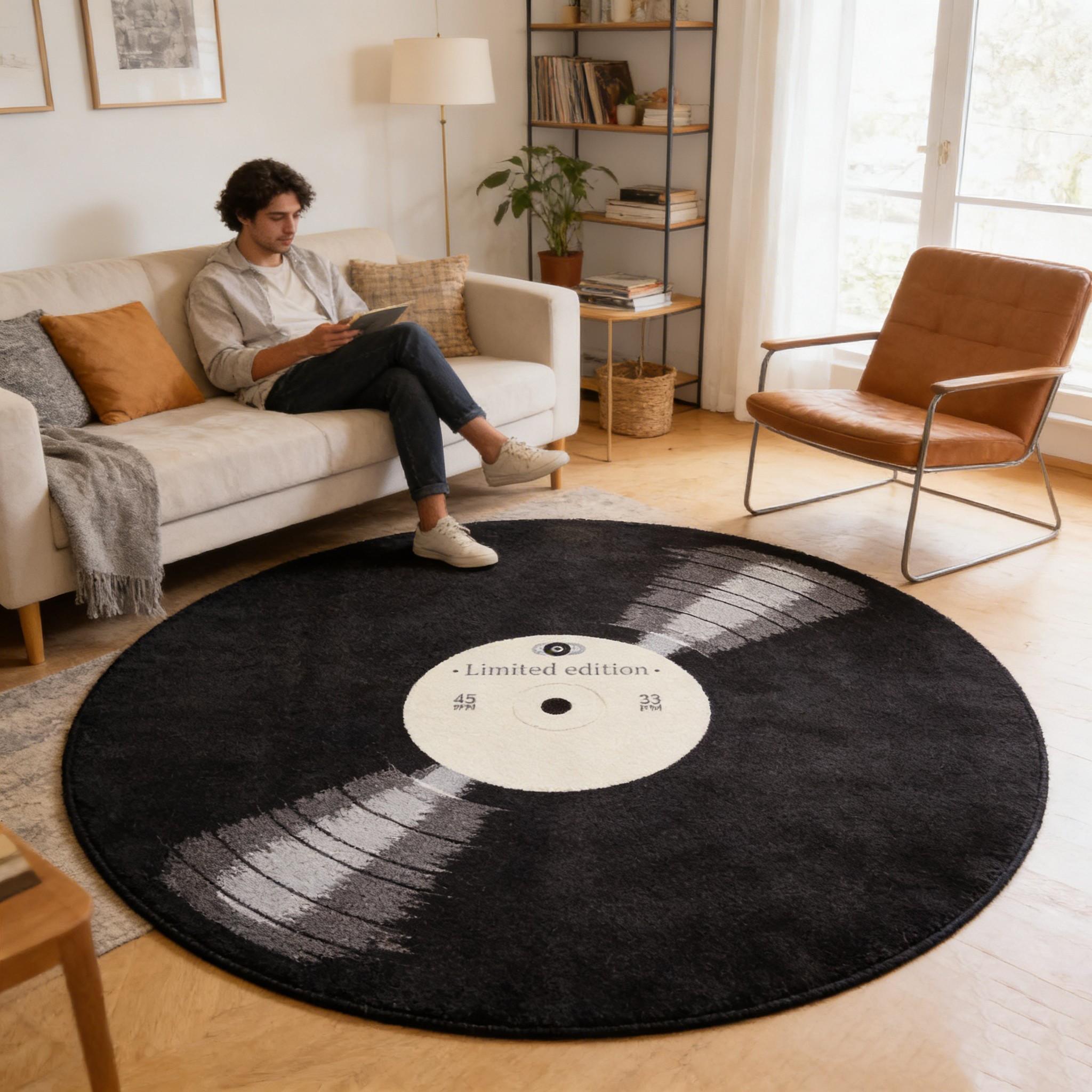 Vintage Vinyl Record Round Rug, Stain-Resistant, Non-Slip, Washable, Music Lover Decor, Living Room, Bedroom, Kitchen Mat