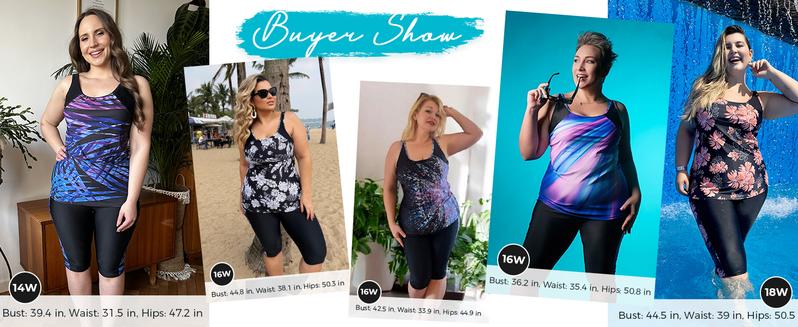 【12-28W】Hanna Nikole Plus Size Two-Piece Swimsuit Women's Sun Protection Knee-Length Swim Shorts Tummy Control Outdoor Swimsuit Tankinis Set Outdoorfun