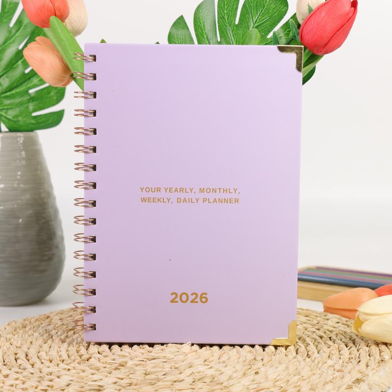 2026 Soft Lavender All-in-One Planner: Elegant Spiral-Bound Organizer with Luxe Gold Accents – Complete with Yearly Overviews, Monthly Spreads, Weekly Breakdowns & Daily Pages to Keep Your Life Organized in Understated Style
