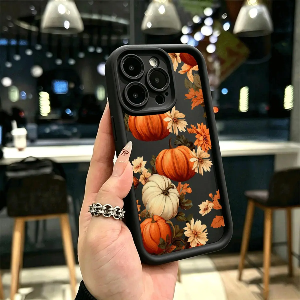 Autumn Pumpkin Floral Pattern Protective TPU Smartphone Case - Anti-Drop, Slim, Flexible Soft Cover for iPhone 18,17,16,15,14,13,12,11 Pro Max Plus, 17 Air, 16E,17E, 13,12 Mini, XS Max,X,XS & Samsung S26,S25,S24,S23,S22,21 Ultra Plus Cellphone Accessories