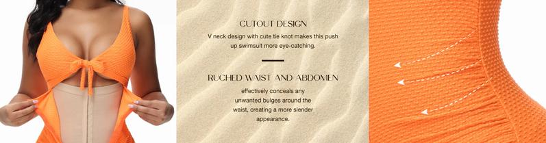 M MYODRESS Women Tummy Control Swimsuit Butt Lifting Bodysuit Sleeveless Swim Shapewear One Piece Slimming Bathing Suit  Tie Knot Front Push Up Swimwear