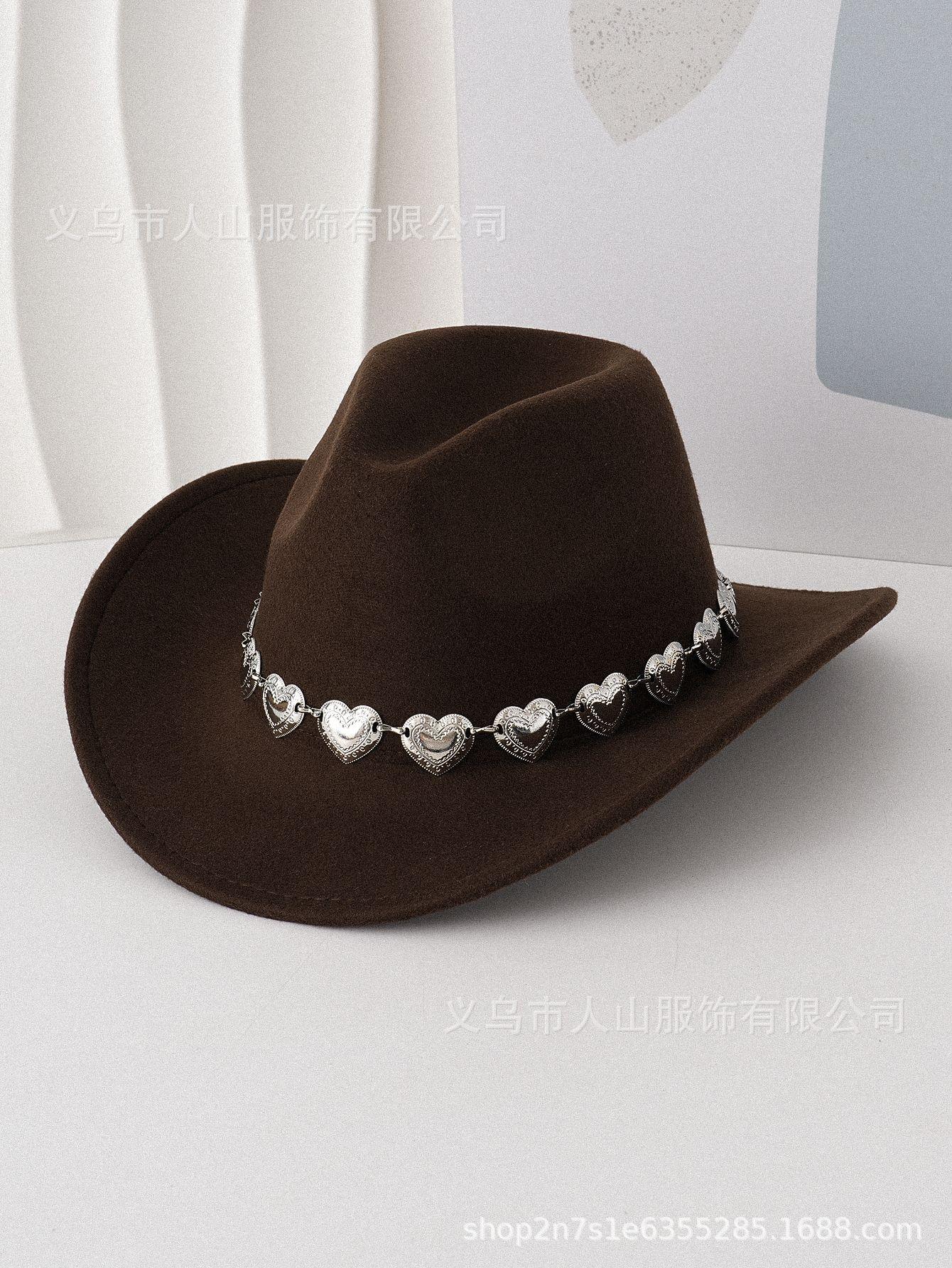 European and American cross-border hollow metal oversized love chain hat chain hip hop punk cowboy hat top hat retro felt hatSpeedy Smarts