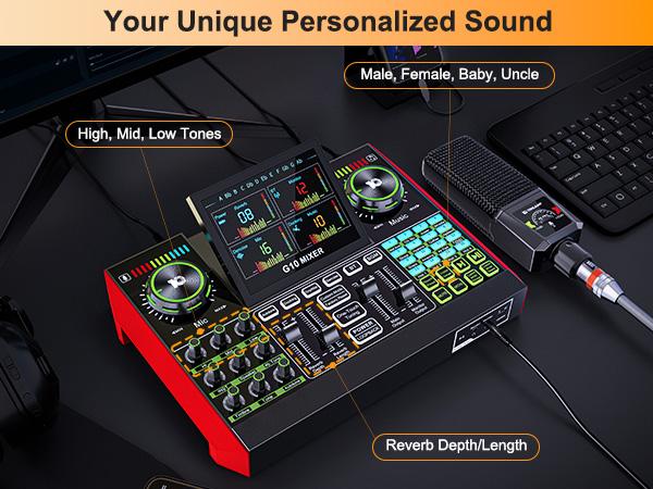 Tenlamp G10 Audio DJ Mixer, Sound Card Vocal Conversion, Equipped