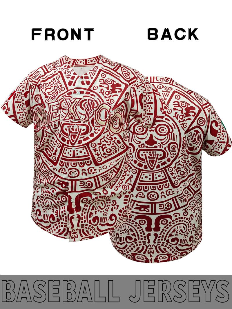 Men's baseball jersey with "MÉXICO" Embroidered with retro Mexican style, loose button cardigan suitable for sports and daily cultural wear, niche trend, Stylish jersey Men's baseball jersey with "MÉXICO" Embroidered with retro Mexican style, loose button cardigan suitable for sports and daily cultural wear, niche trend, Stylish jersey