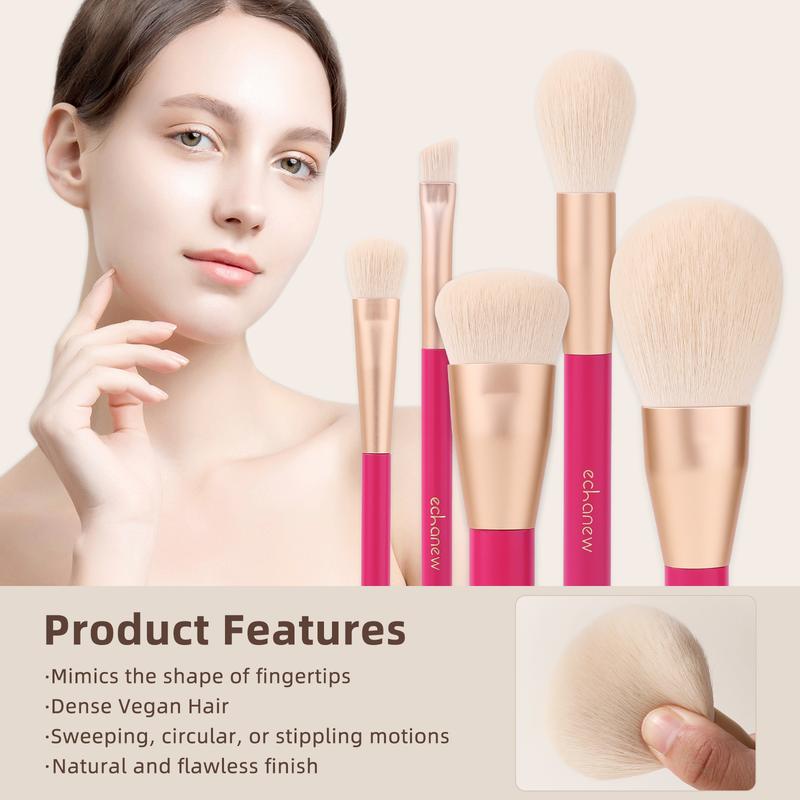 ECHANEW Professional Soft Makeup Brush Kit, With Pink Plush Makeup Bag, 10 pcs/set Fixed Makeup Brush, Comfortable Grip, Suitable For Women And Girl Makeup Tools
