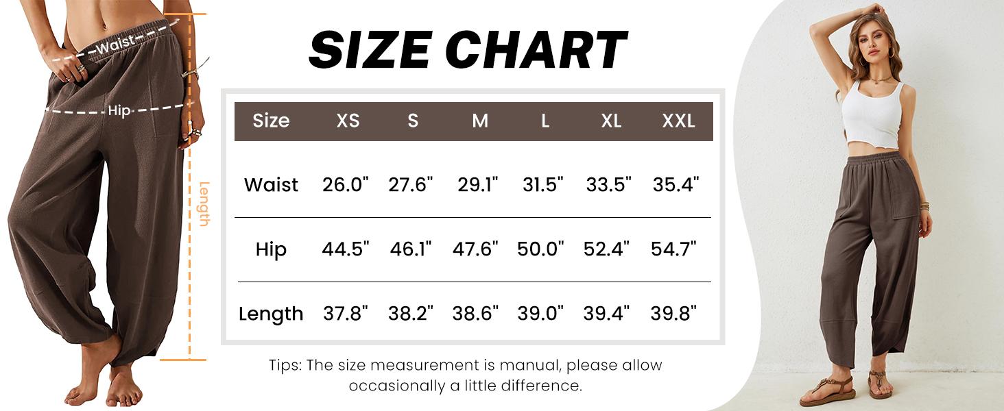 Yeokou Women’s Harem Barrel Wide Leg Pants Elastic Waist Baggy Loose Fit Casual Jogger Sweatpants with Pockets Beach Street Coffee Teacher Outfits