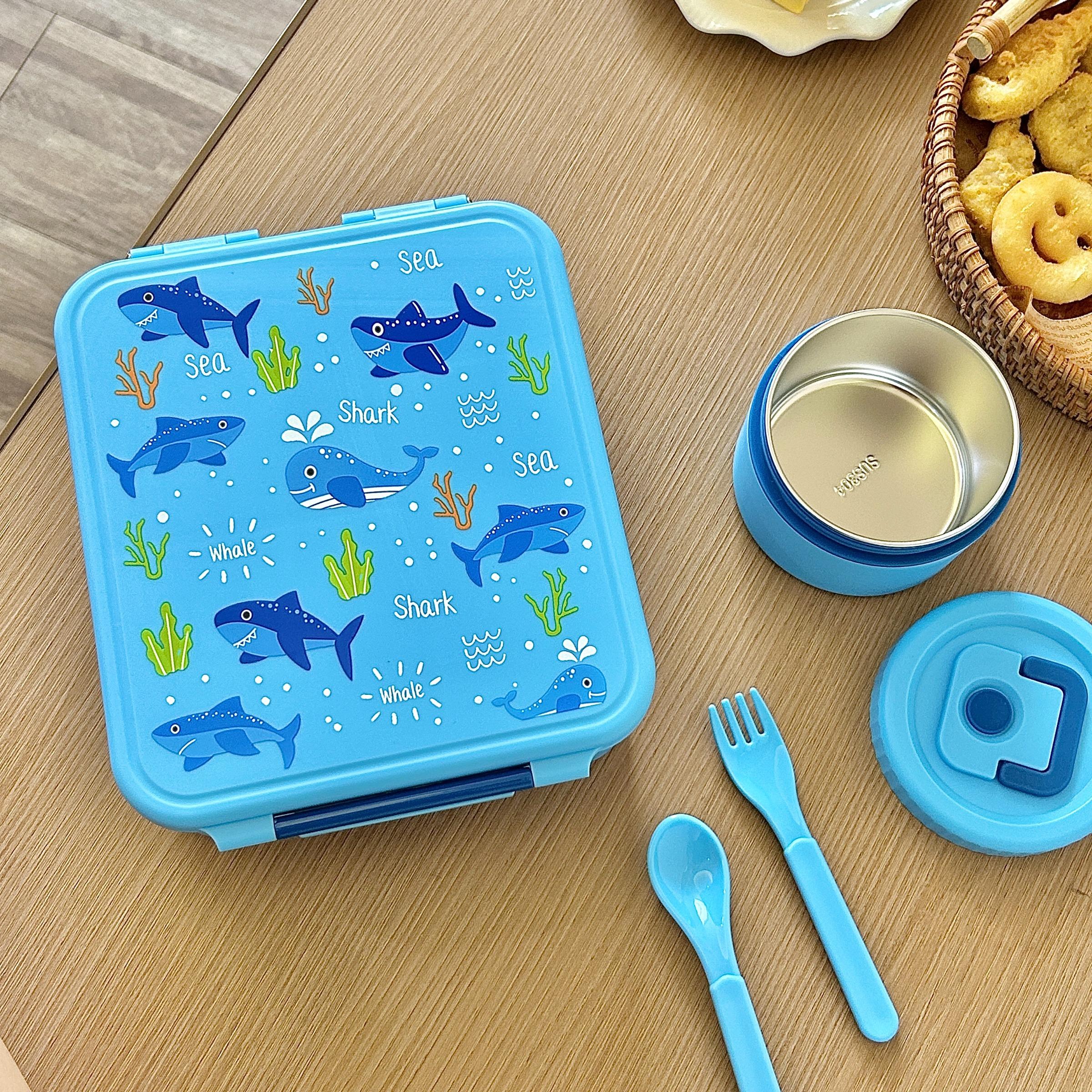 Lunch Box! Bento Lunch Box Set for Kids🍲4 Compartments to Keep Food Separate + Soup Thermos Space-Saver Lunch Kit! The Thermal Jar Tucks Neatly into the Compartment. No Extra Bulk! 📦 Choose 🎀 Mermaid,  Rainbow 🌈🦈Shark Rocket🚀 Car🚗  or Solid Colors!