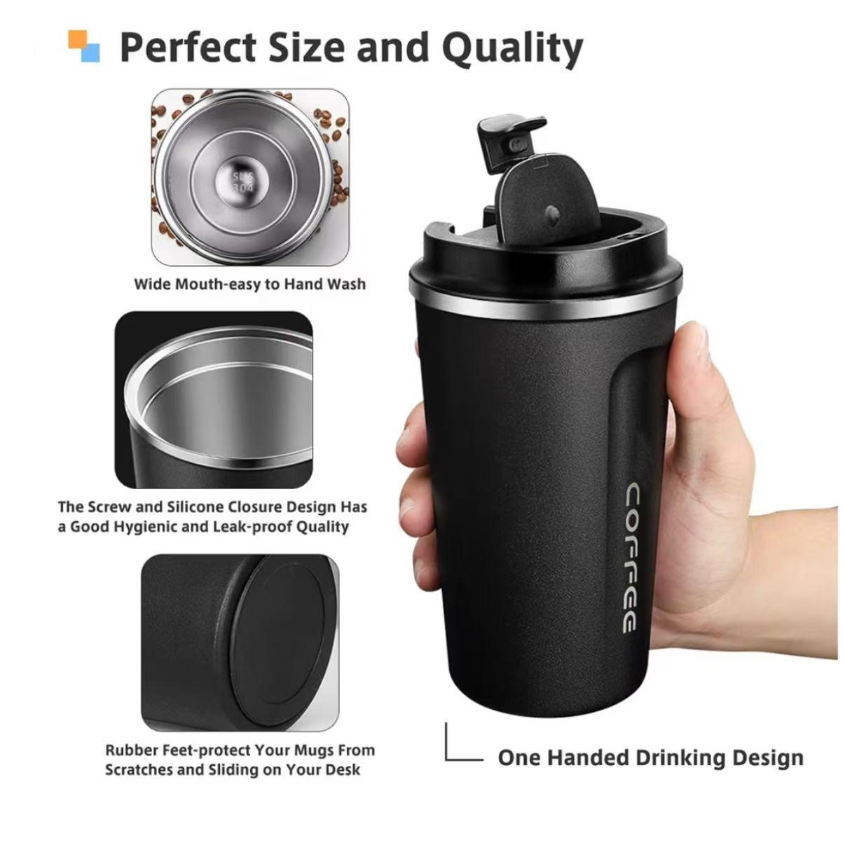 Creative Travel Mug 380ML & 510ML Stainless Steel Vacuum Insulated Reusable Coffee Cup for Car & Outdoor Use