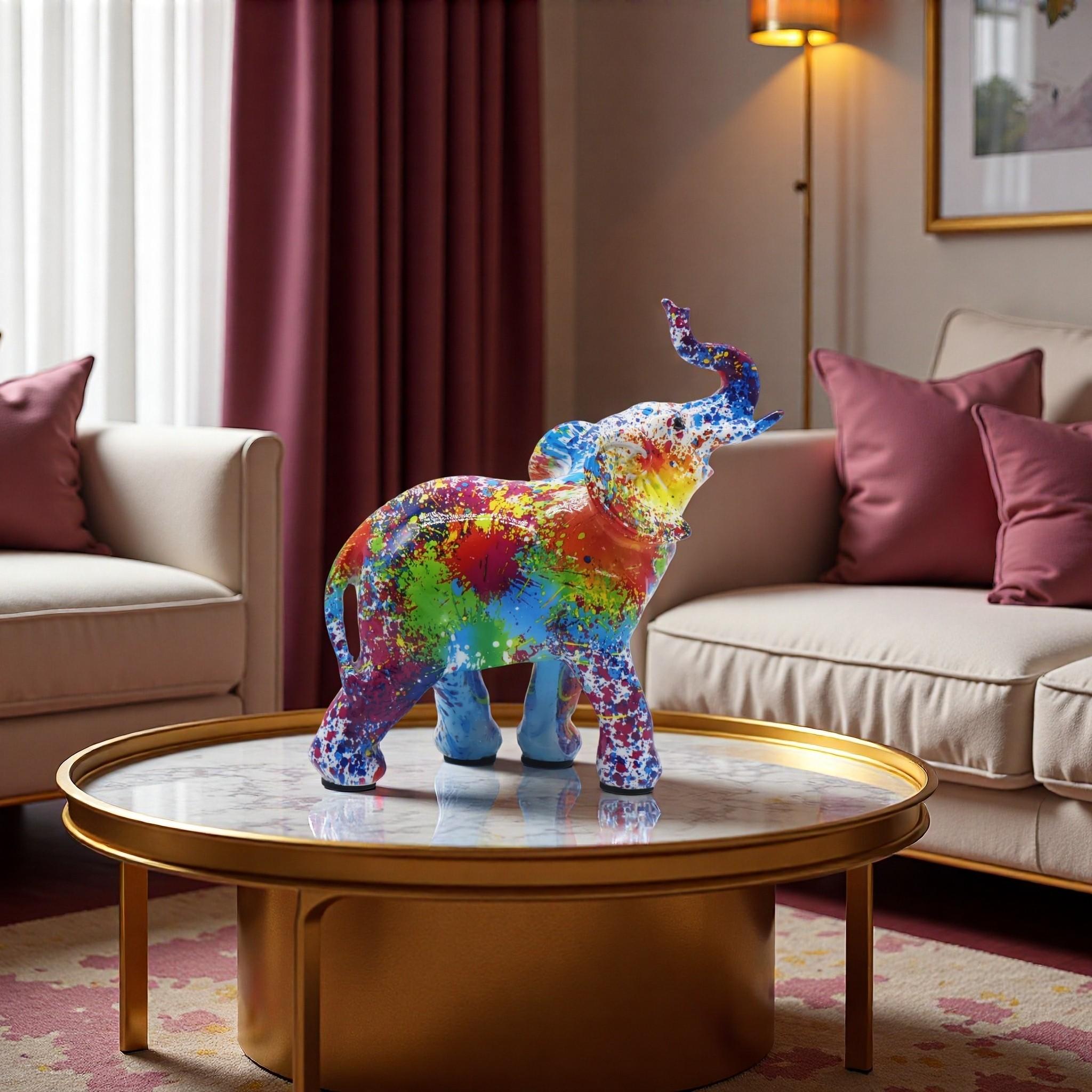 1pc Abstract Art Sculpture & Colorful Elephant Resin Statue for Living Room, Office Desk, Home Decor - Vibrant Decorative Piece, Creative Gift Idea, Feng Shui Symbol for Homeowners - Unique, Modern, Eye-Catching