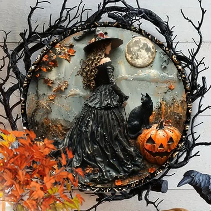 Gothic Style Wall Sign with Hanging Hole, 1 Count Ghost Cat & Witch Pattern Wall Art, Wall Decor for Home Office Party, Trending Home Decor 2024, Halloween