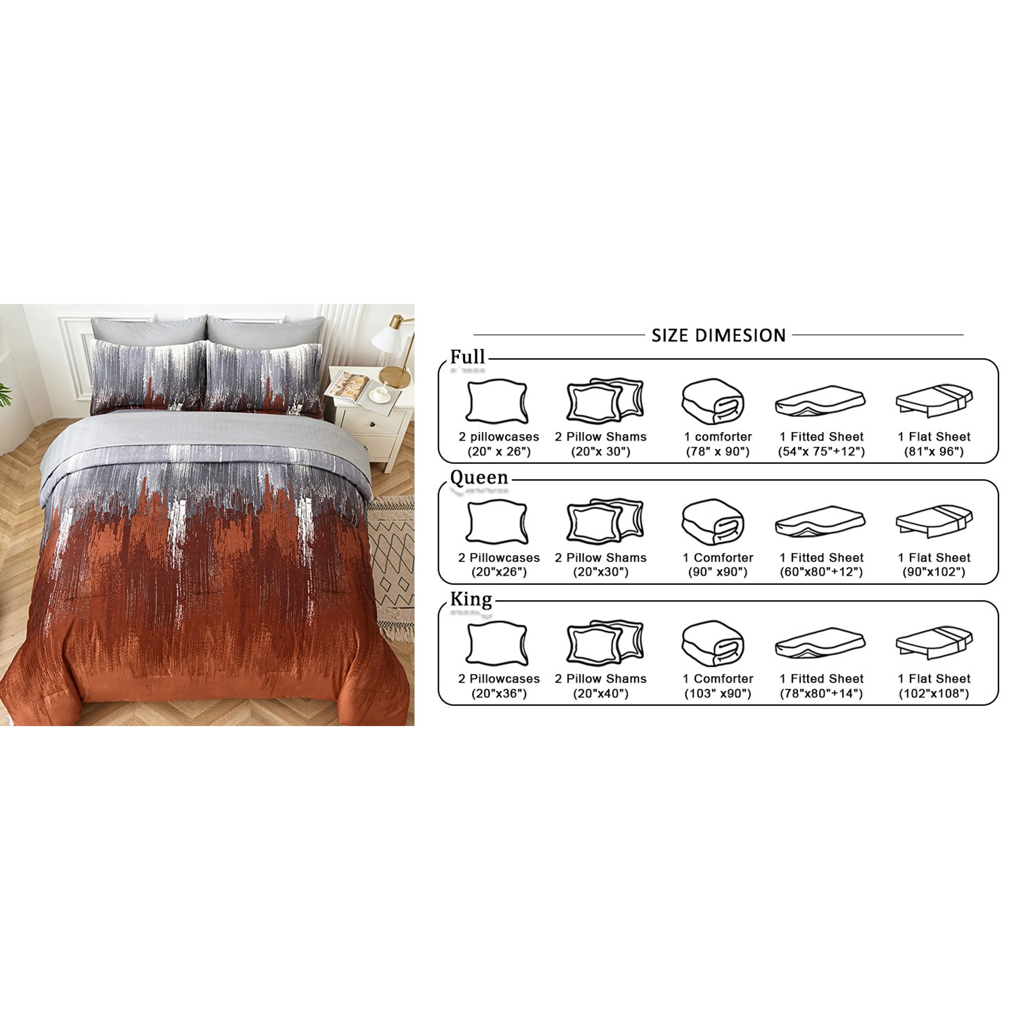 Comforter Set Queen, Burnt Orange 7 Pieces Bed in a Bag Abstract Gradient Terracotta Bedding Set with Comforter, Flat Sheet, Fitted Sheet, Pillow Shams, Pillowcases
