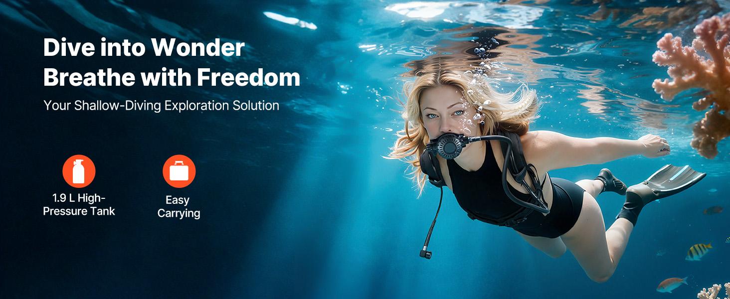 fathersdaygift  VEVOR Mini Scuba Tank, 1.9L Portable Diving Tank for Underwater Breathing, Reusable Lung Diving Cylinder up to 35 Minutes Dive Time, Emergency Rescue Pony Bottle with Backpack Case for Snorkeling