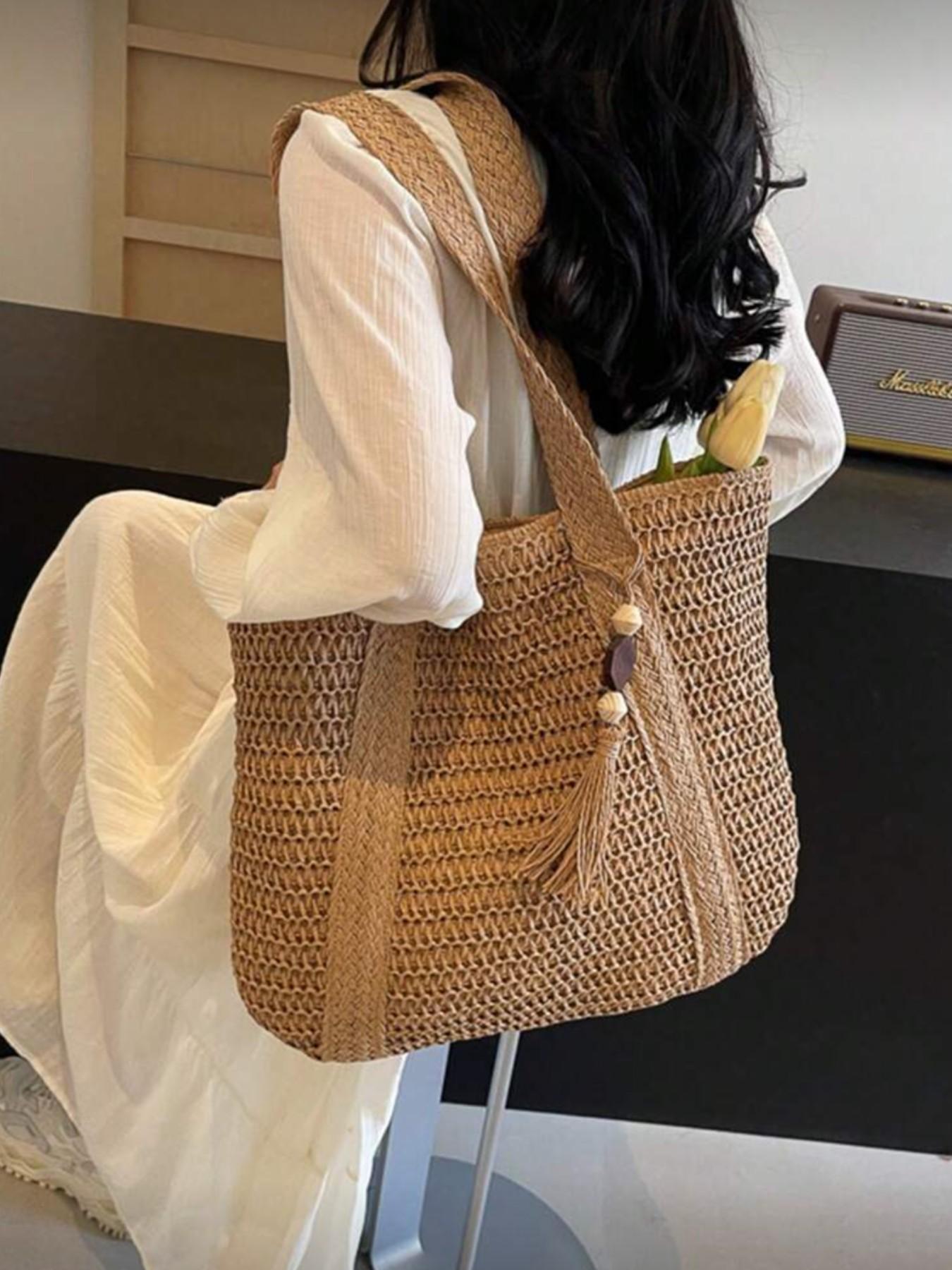 Stylish Multifunctional Tote Bag for Women, Bohemian Design with Tassel Pendant, Large Capacity Summer Beach Bag, Perfect for Vacation and Daily Use