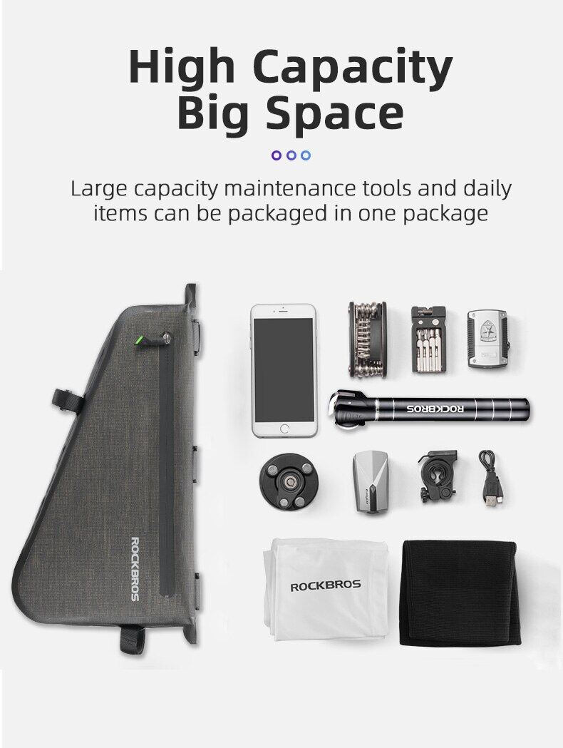 ROCKBROS 8L Bike Bicycle Frame Bag Waterproof Bikepacking Bike Bag Triangle Frame Bag Large Bike Storage Bag Under Frame