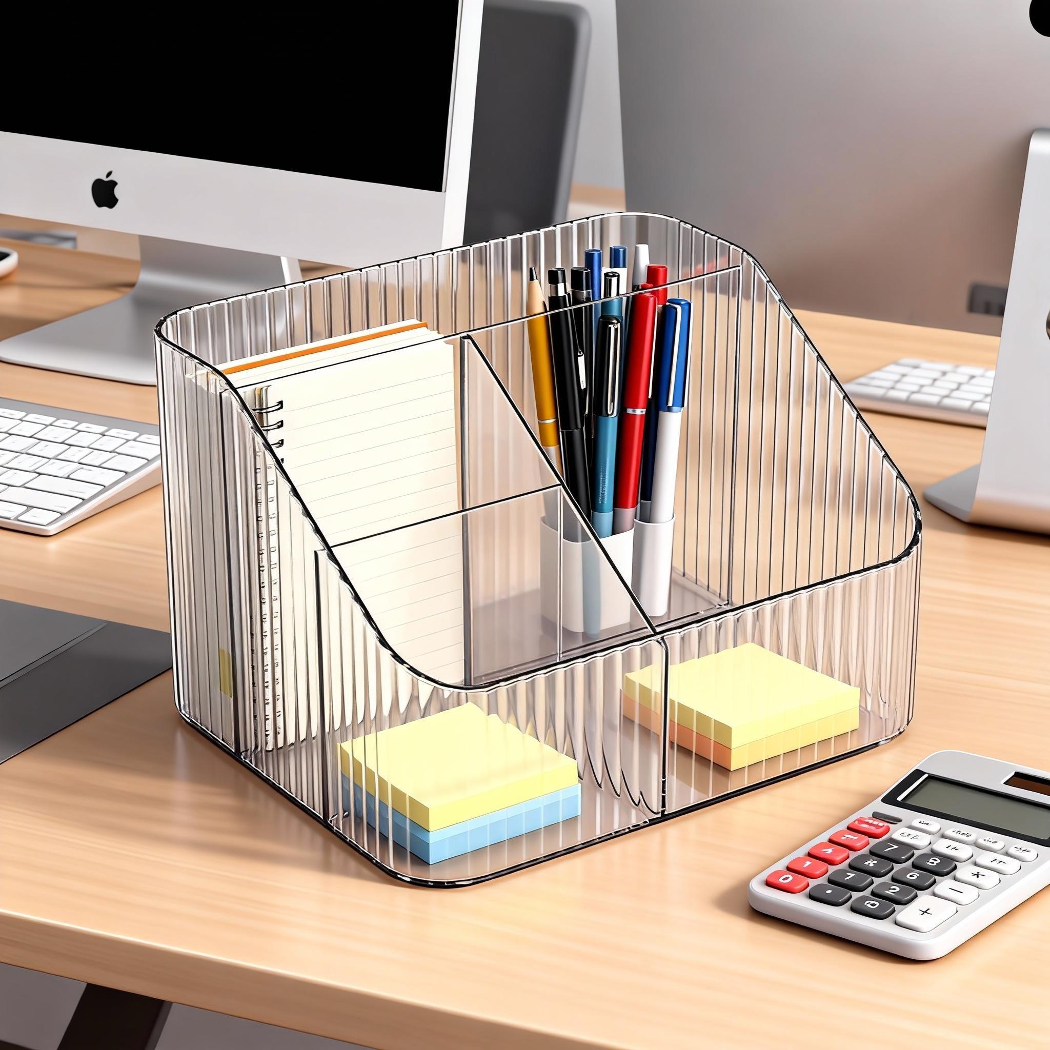 Four-Compartment Storage Box, Stationery Organizer, File Holder, Cosmetic & Skincare Container, Ideal for Office, Bedroom, Living Room