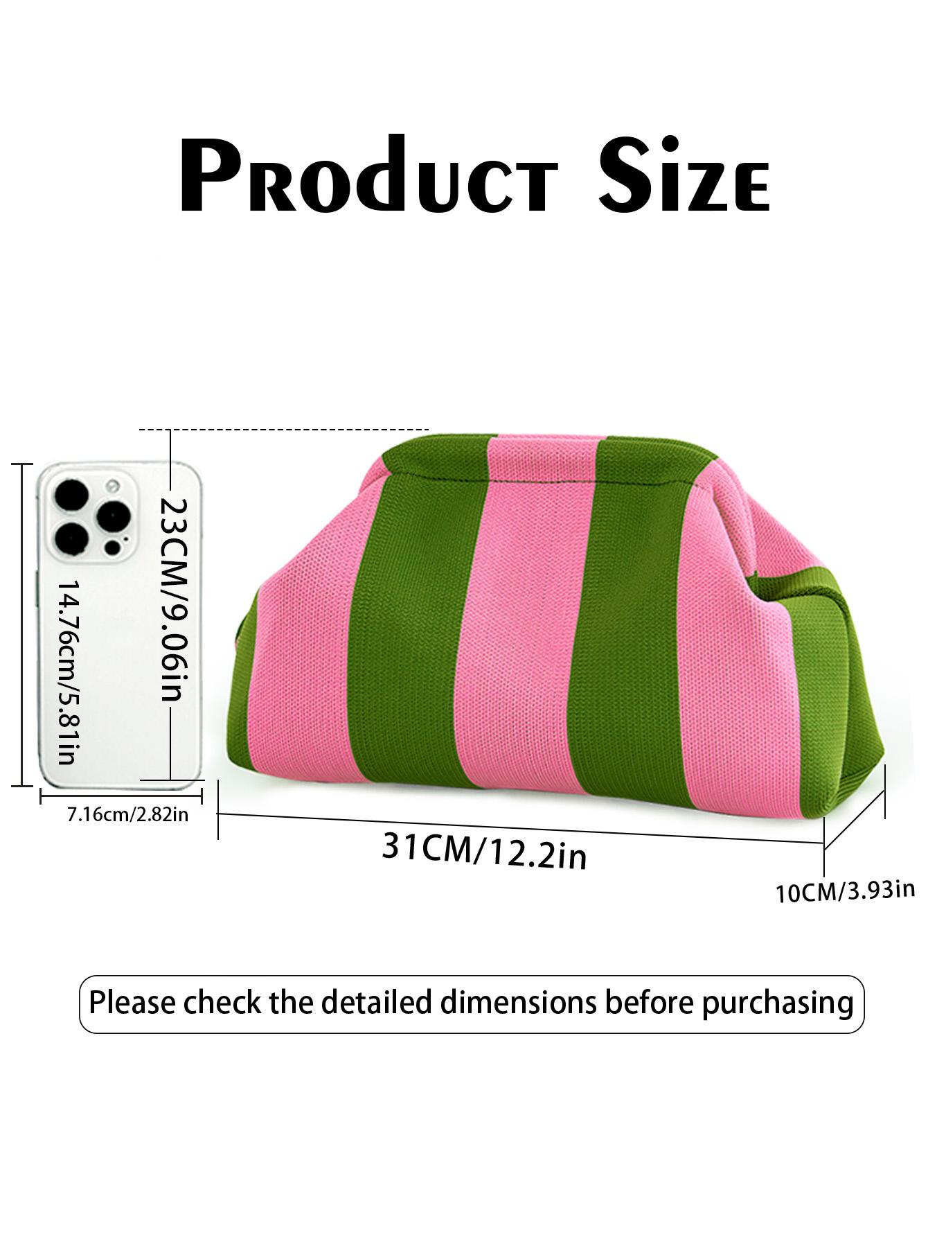Women's Striped/diamond Dot Cloud Handbag, Clip-Top Crossbody Bag, Lightweight Foldable for Daily Use, Party, Travel, Gift Idea