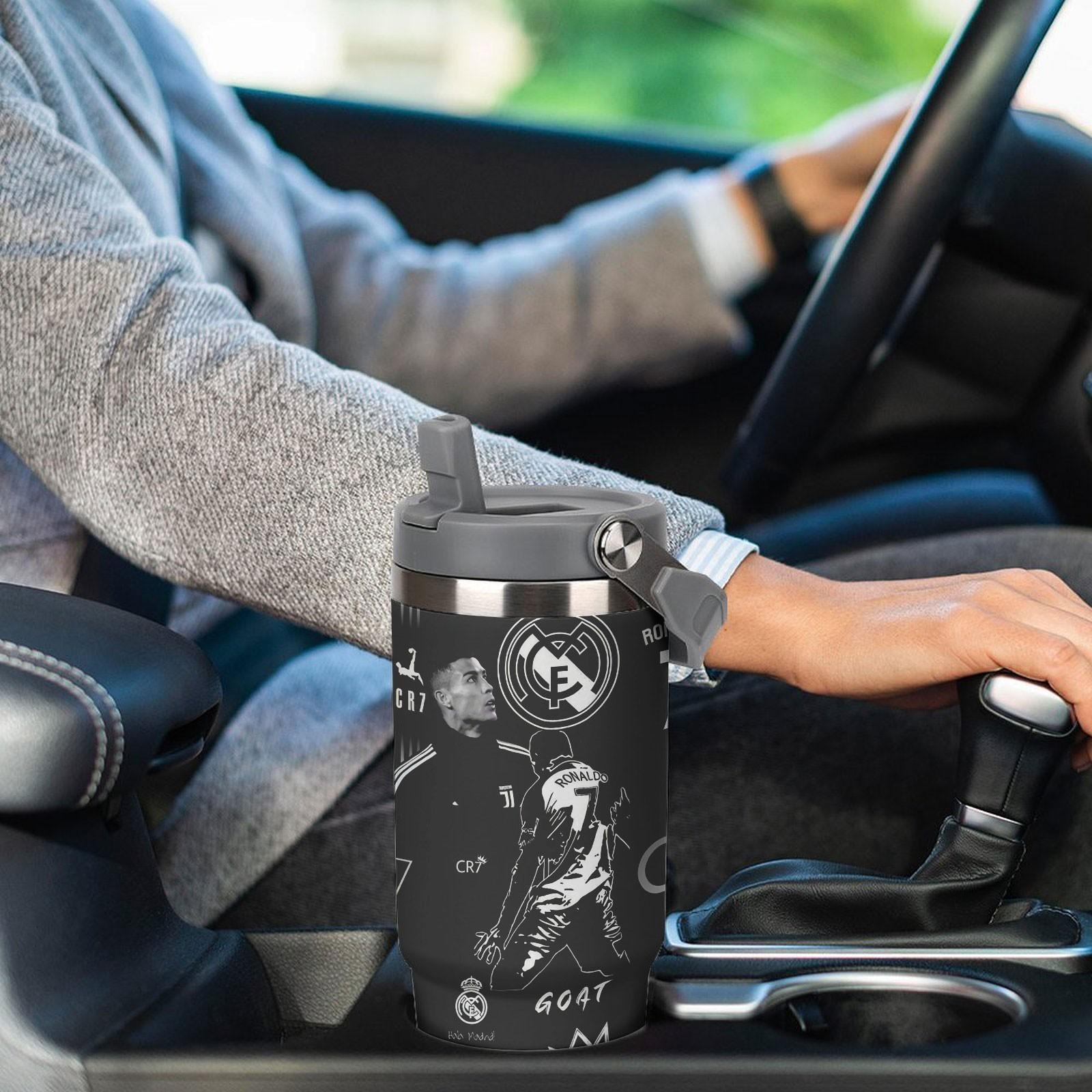 1pc 30oz Stainless Steel Insulated Water Bottle with Straw, Stainless Steel Tumbler, Cristiano Ronaldo theme, Heat Preservation Travel Mug for Car, Essential Drinkware for Drive & Outdoor Activities, Perfect Holiday Gift,Suitble For Outdoor Camping