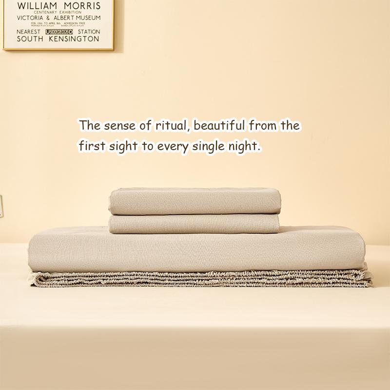 PUREFIBER 100%Natural Linen Bedding Set-OATMEAL(1pc Duvet cover + 2pcs Pillow cases),breathable,french flax