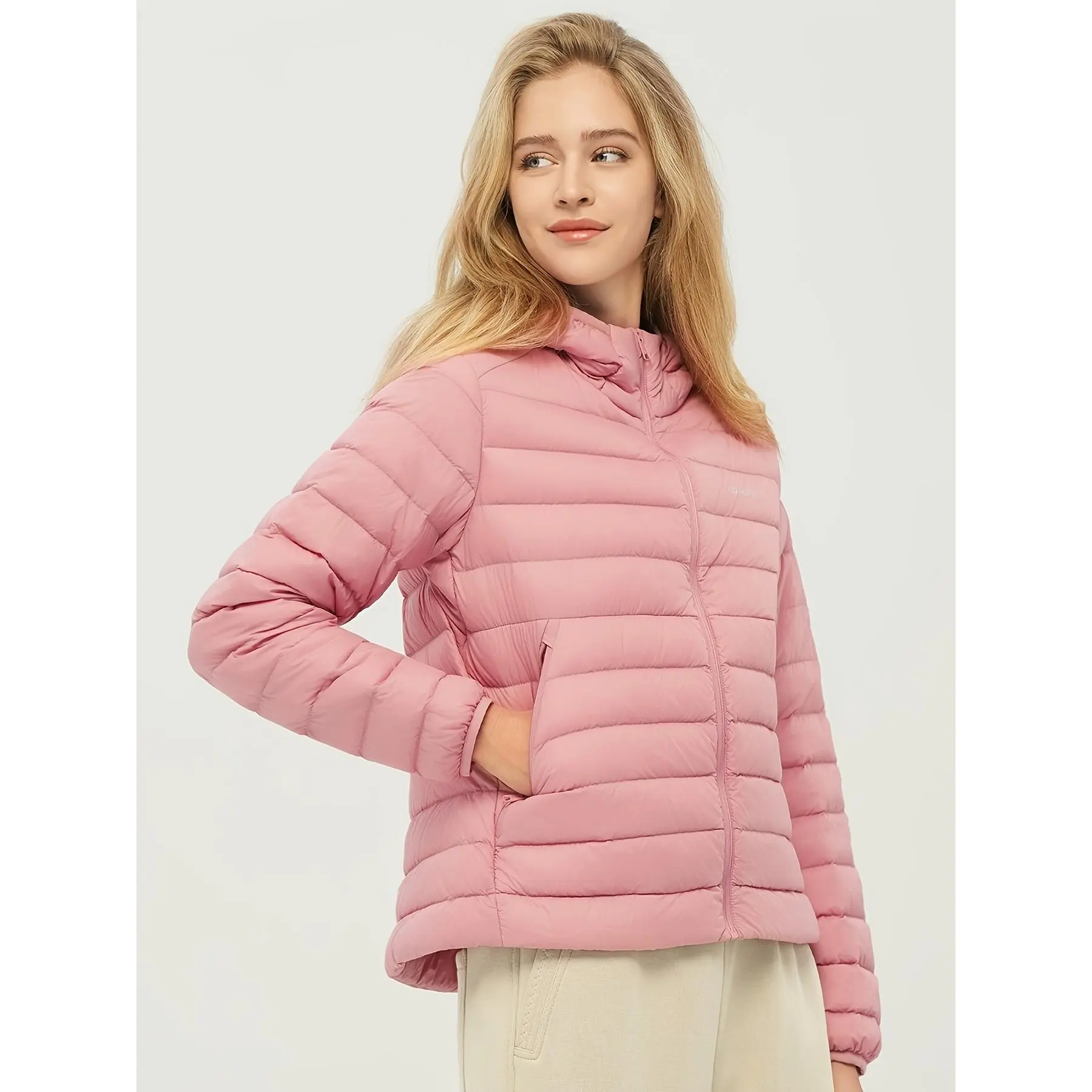 RFDL74181Q Women's Outdoor White Duck Down Jacket, Women's Lightweight Hooded White Duck Down Jacket, 90% White Duck Down Fill, White White Duck Down, Lightweight Outdoor Sports Jacket, Cold-Proof Jacket