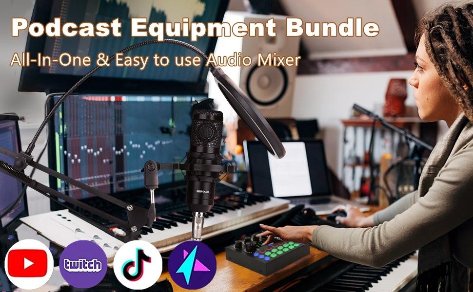 ZealSound Podcast Equipment Bundle, BM800 Podcast Microphone Bundle with V8s Voice Changer, Condenser Microphone Recording Studio Package for Podcasting Live Streaming Singing PC Mobile TikTok YouTube