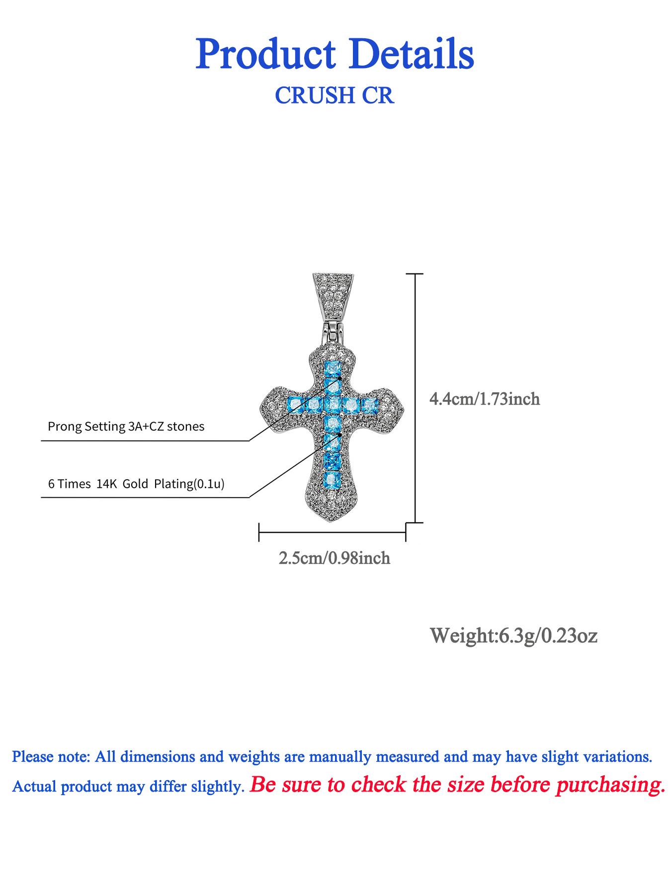 CYL&RY 14K Gold Plated Iced Out Blue CZ Cross Pendant Necklace for Men Women, Hypoallergenic Box Chain, Perfect for Hip Hop Concerts, Church Events, Music Festivals, Club Nights Baddie Aesthetic Urban Street Style