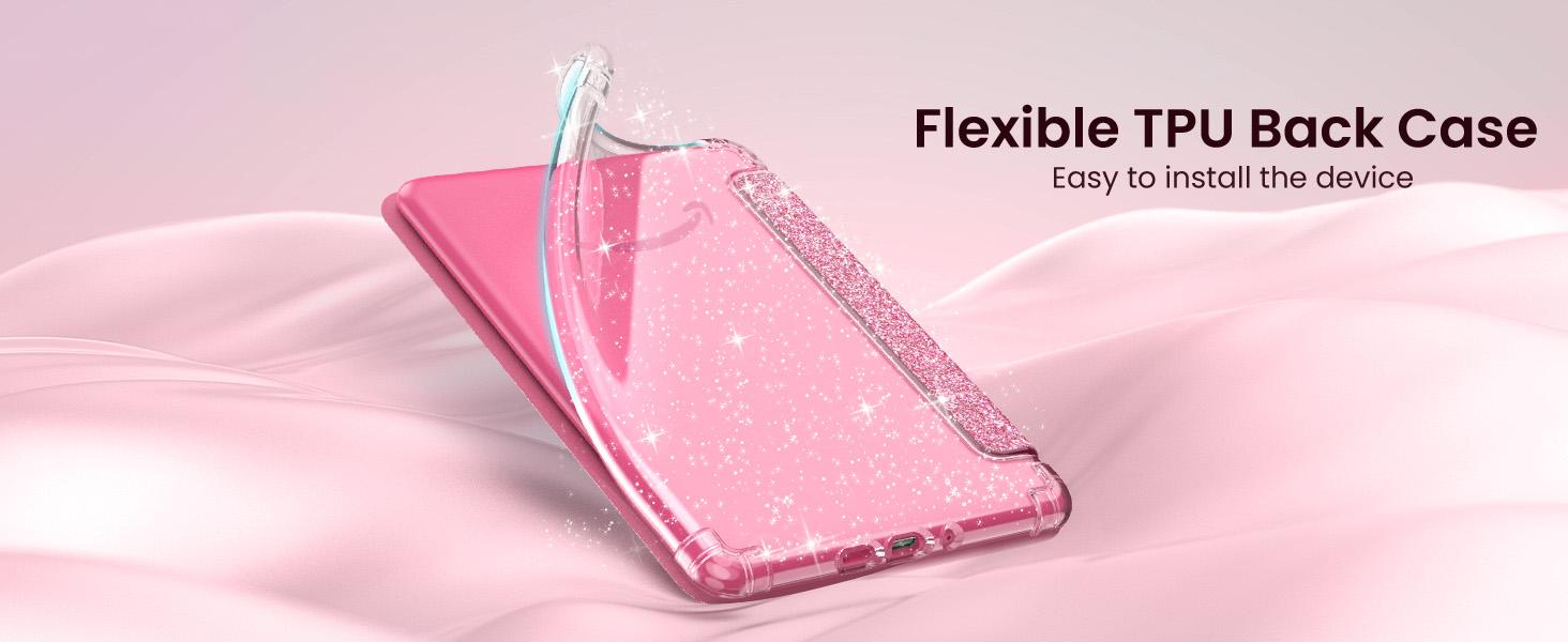 MoKo Case for All-New 7" Kindle Paperwhite 12th Gen 2024 & Kindle Colorsoft 2024/2025,Glitter Clear Kindle Case, Flexible Clear Soft TPU Back Cover Light Shell with Auto Wake/Sleep, Glitter Pink