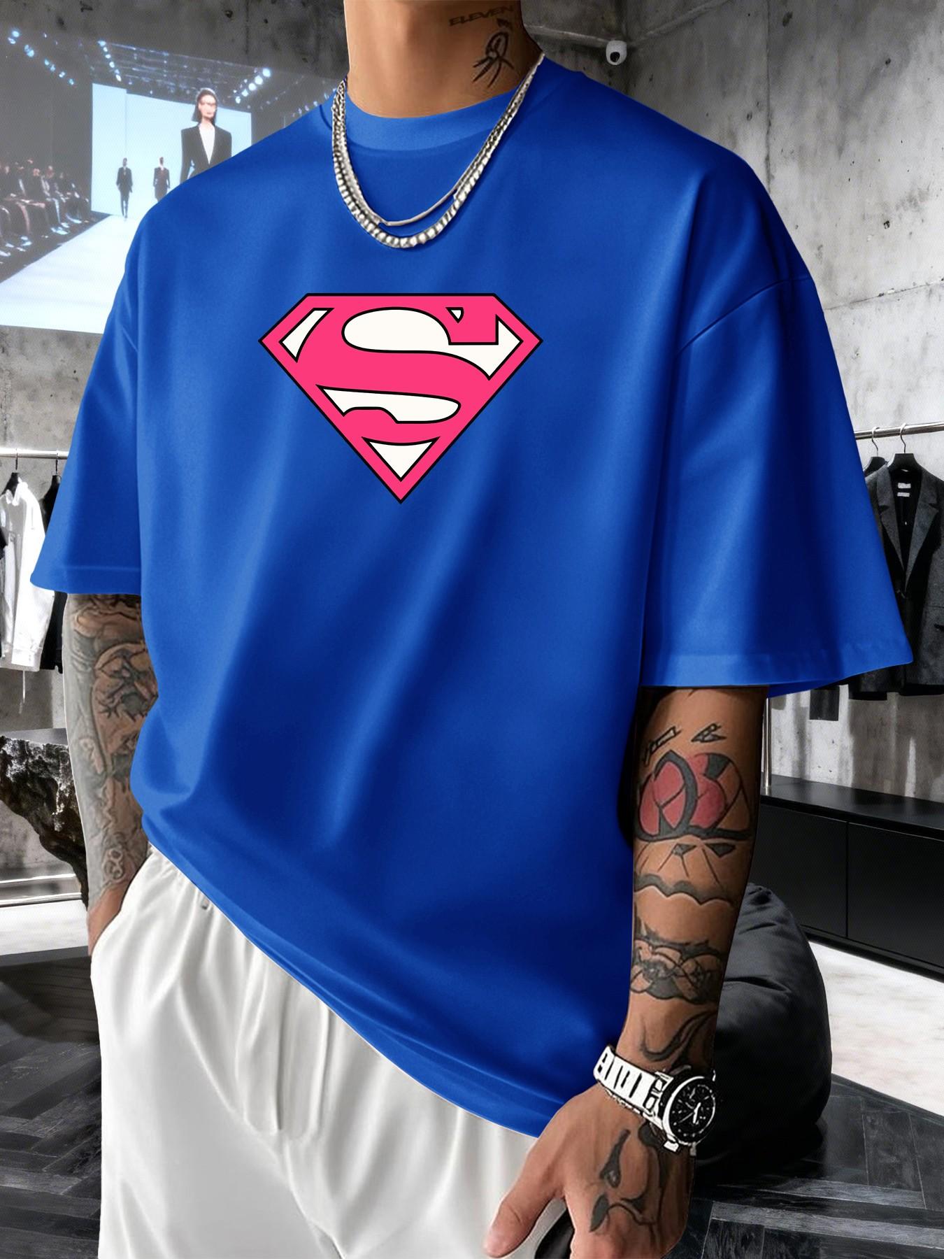 Superman S Classic Logo Men's Fashion Short Sleeve Round Neck Casual Summer T-Shirt, Suitable for Daily Wear