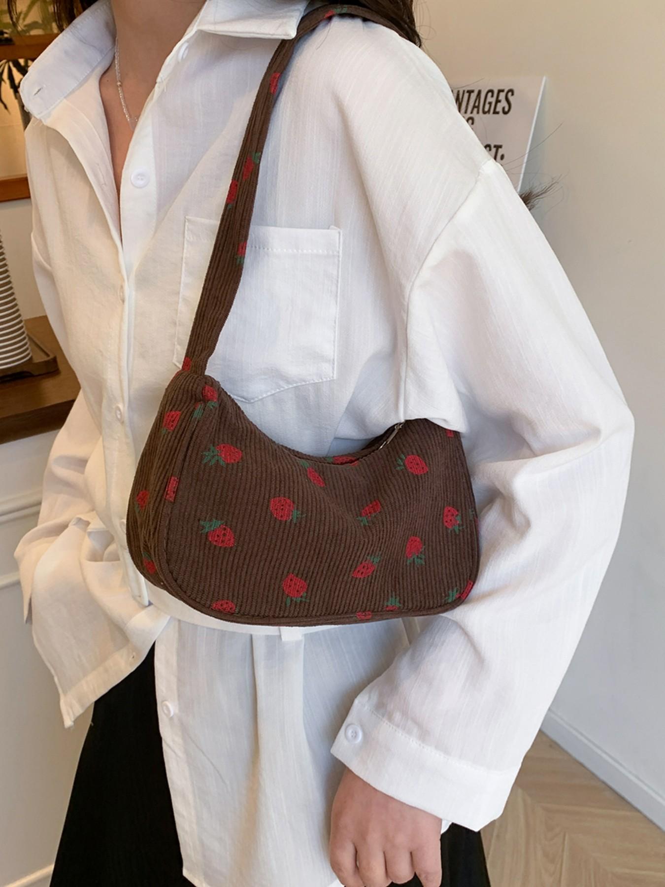 Fashionable Fruit Print Shoulder Bag, Large Capacity, Cute and Fresh Design, Versatile Plain Color Backpack, Perfect for Daily Use